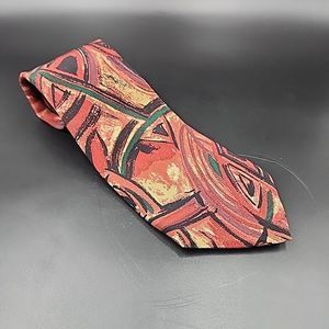 VTG Claude Montana Tie Abstract Burgundy Black Green Gold 100% Silk Italy 80s